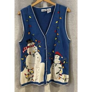 Vintage Snowman Ugly Christmas Sweater Vest Embroidered Size Medium